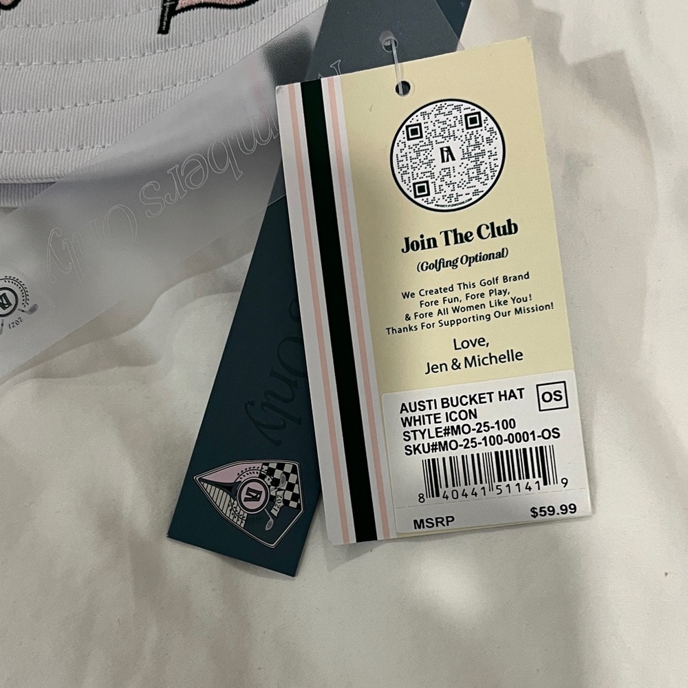NWOT White Embroidered Bucket Hat with Green Accents - Picture 2 of 6